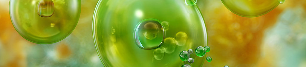 Close up of green micro algae culivated in bioreactors