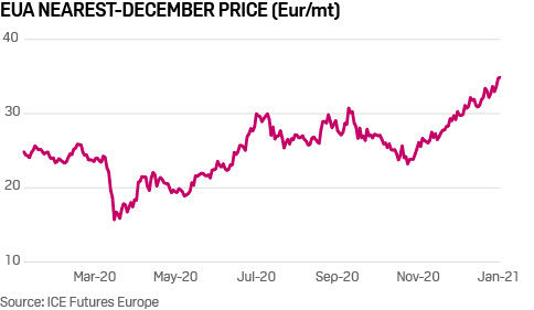 EU carbon price hits new high January 2021