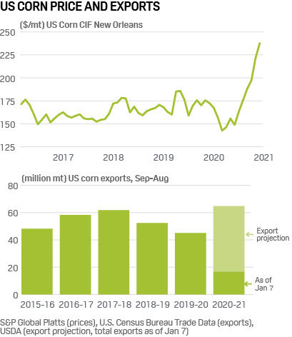 US corn price and exports