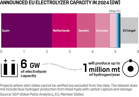 EU electrolyzer target renewable hydrogen 6 GW by 2024