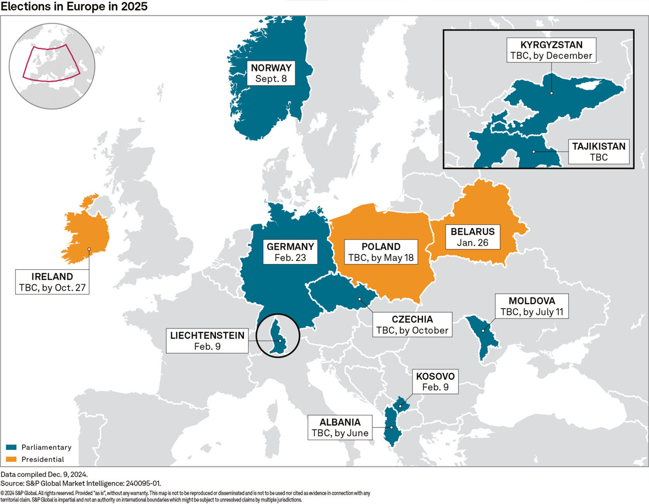 Map of Europe elections 2025
