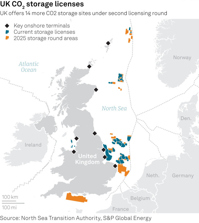 map of the UK CO2 storage licenses