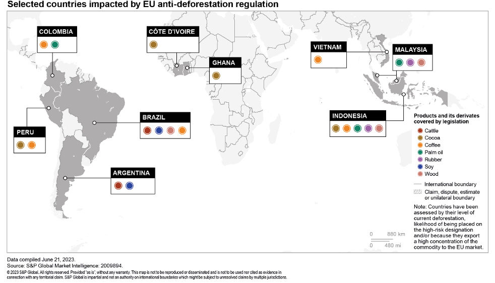 Selected countries impacted by EU anti-deforestation regulation