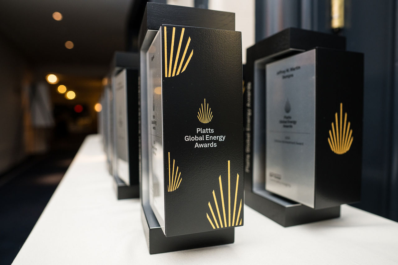 Photo of award trophies