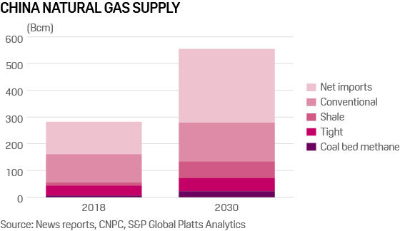 China gas supply 2019 vs 2030