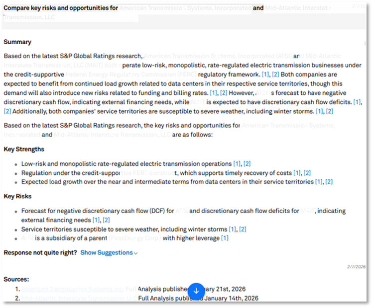 Compare key risks and opportunities for two entities to inform credit selection and monitoring.
