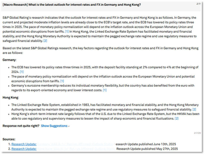 Quickly access macroeconomic outlooks for key markets to inform funding and risk management decisions. 