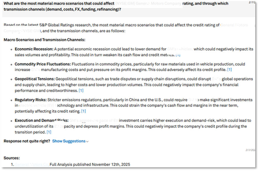 Identify the most material macro scenarios that could affect an entity’s rating and understand the transmission channels.