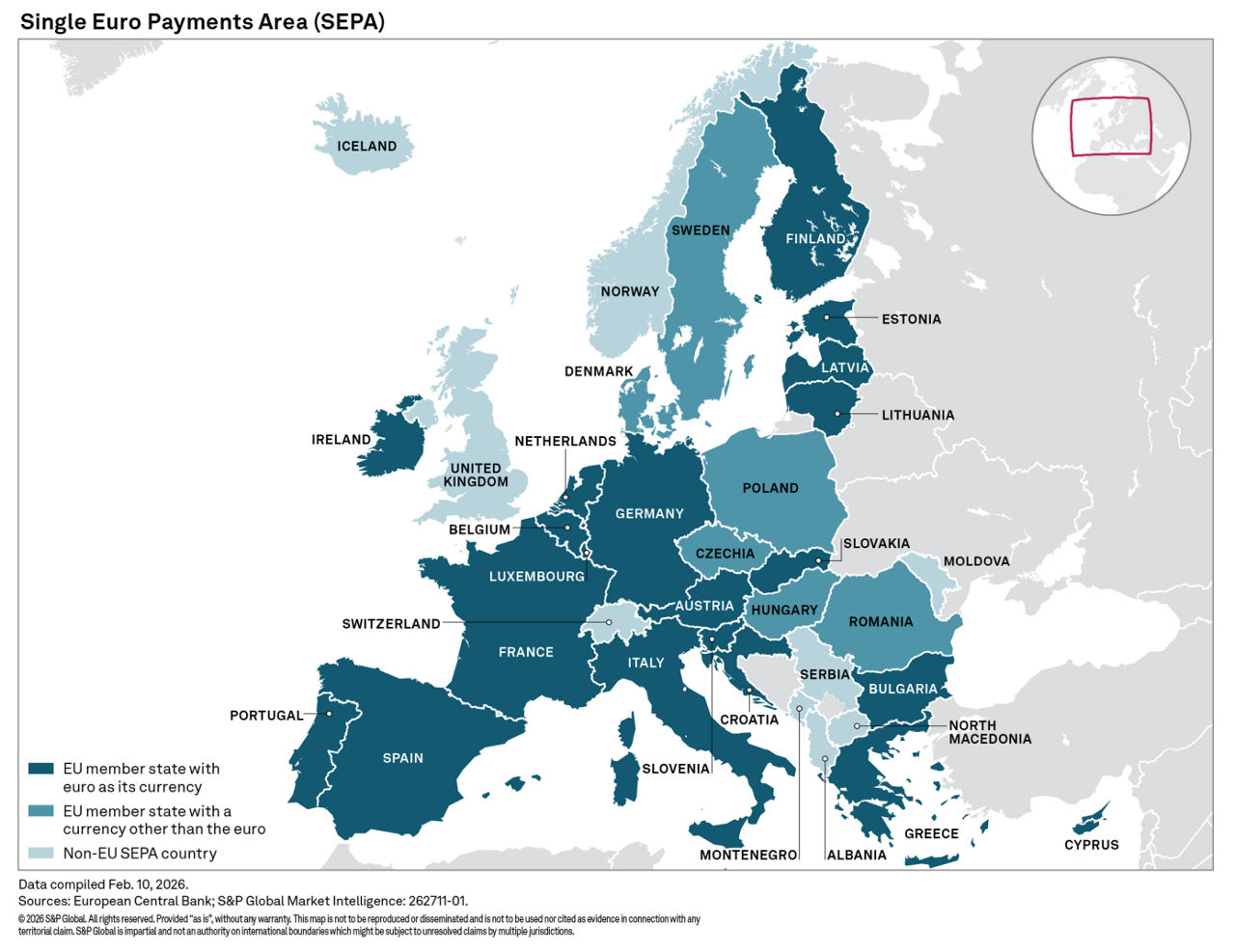 Single Euro Payment Area, map