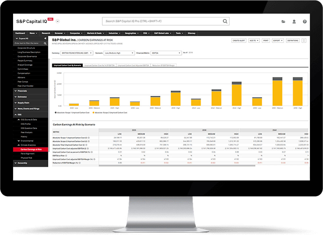 Screenshot of Sustainability Capital IQ Pro platform interface