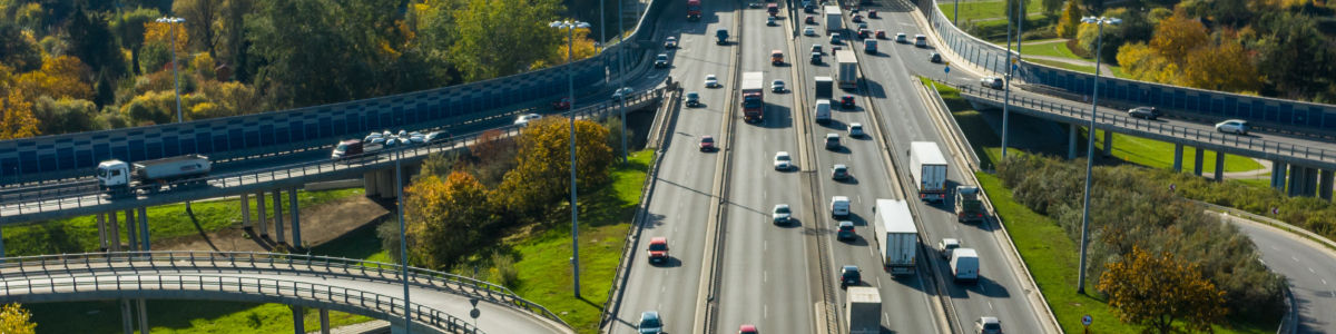aerial view of cars on the road