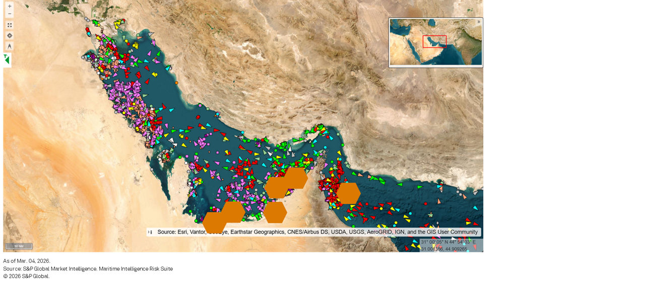 map showing the impact of GPS blocking in the Strait of Hormuz March 2026