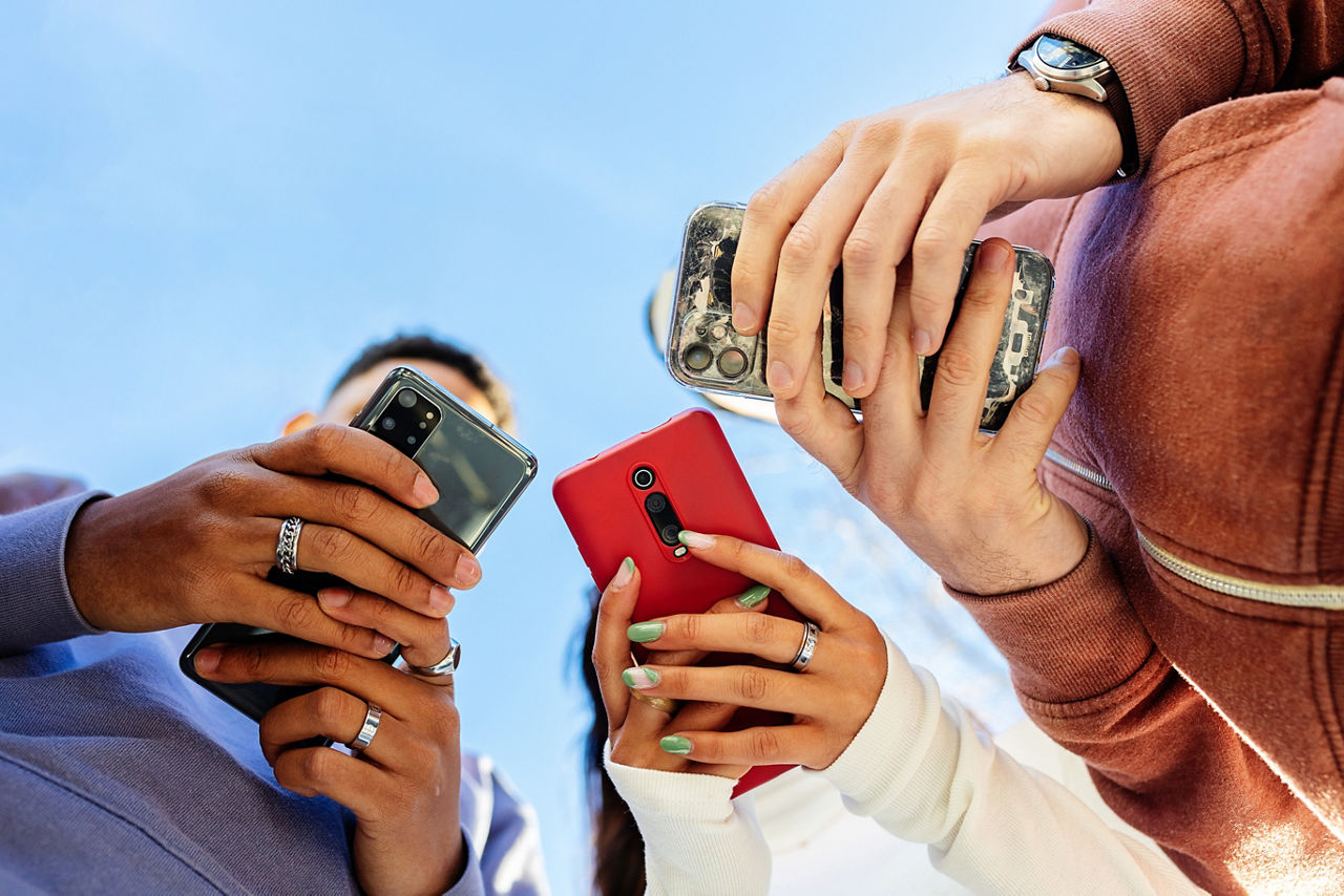 Low angle view of three mobiles