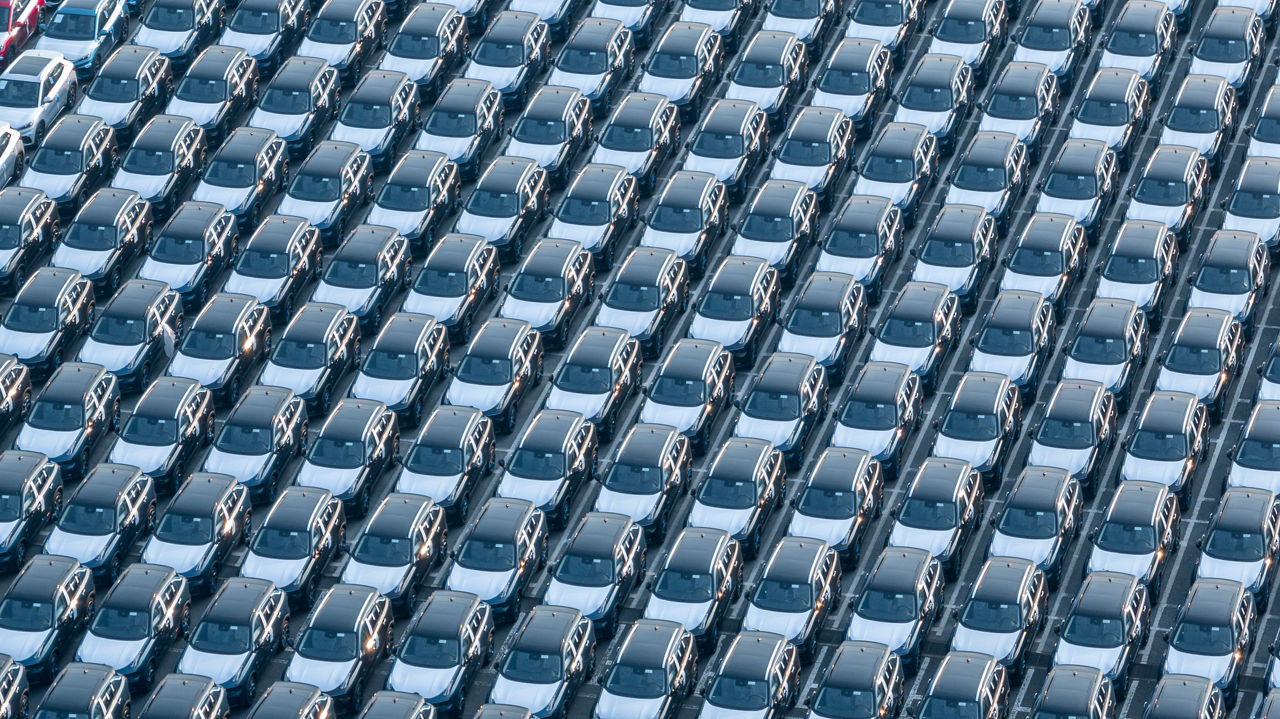 aerial view of full dealership