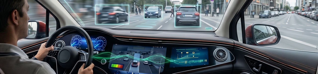 Illustrative vector of multiple autonomous vehicles on the road