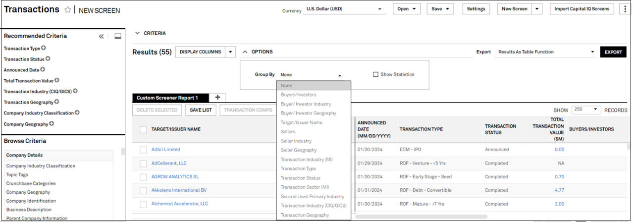 transactions enhanced grouping for transactions screens